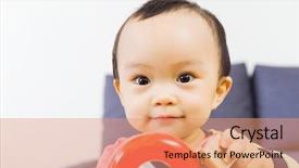  Presentation with mother baby asian breastfeeding - PPT layouts having healthy living cute - asian baby boy playing toy background and a coral colored foreground