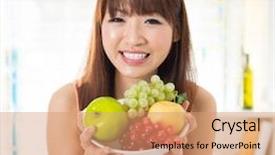  Presentation with bowl - Audience pleasing PPT theme consisting of healthy living cute - asian woman holding a bowl backdrop and a coral colored foreground