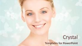  Presentation with butterflies - Audience pleasing theme consisting of healthy living cute - bright picture of beautiful woman backdrop and a lemonade colored foreground