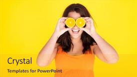  Presentation with fun - Beautiful presentation theme featuring healthy living cute - fun concept model with orange backdrop and a gold colored foreground