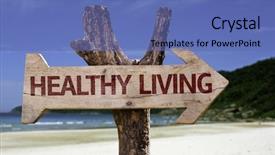  Presentation with healthy living - Beautiful presentation theme featuring healthy living wooden sign backdrop and a ocean colored foreground