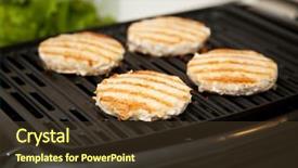  Presentation with burgers - Audience pleasing theme consisting of healthy low-fat turkey burgers backdrop and a tawny brown colored foreground