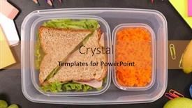  Presentation with healthy school lunch - Beautiful slide set featuring healthy-lunch-box-back backdrop and a gold colored foreground