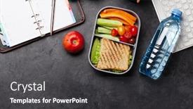  Presentation with healthy office - Amazing slide set having healthy-lunch-box-with-sandwich backdrop and a dark gray colored foreground