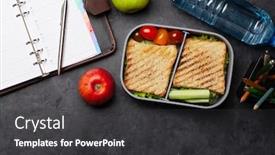  Presentation with healthy office - Amazing presentation design having healthy-lunch-box-with-sandwich backdrop and a dark gray colored foreground