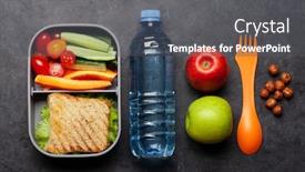  Presentation with lunch box - Audience pleasing presentation theme consisting of healthy-lunch-box-with-sandwich backdrop and a dark gray colored foreground