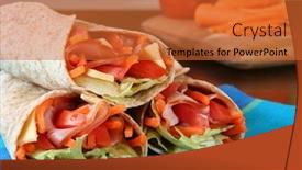  Presentation with tortilla - Colorful slides enhanced with healthy lunch ham cheese and vegetables wrapped in a whole wheat tortilla backdrop and a red colored foreground