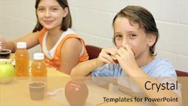  Presentation with school cafeteria - Presentation theme with healthy lunch together in school background and a coral colored foreground