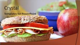  Presentation with bagel - Beautiful PPT theme featuring healthy lunch whole grain bagel backdrop and a coral colored foreground