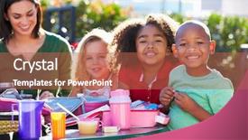  Presentation with healthy lunchbox - Presentation theme featuring healthy lunchbox - elementary pupils and teacher eating background and a red colored foreground