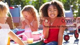  Presentation with lunchbox - Audience pleasing PPT theme consisting of healthy lunchbox - elementary pupils sitting at table backdrop and a red colored foreground