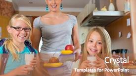  Presentation with healthy snack - Amazing PPT theme having healthy lunchbox - family - mother making breakfast backdrop and a coral colored foreground