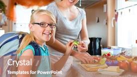  Presentation with school family - Slide deck enhanced with healthy lunchbox - family - mother making breakfast background and a coral colored foreground