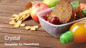  Presentation with healthy school lunch - Beautiful presentation theme featuring healthy lunchbox - kid school lunch on wooden backdrop and a coral colored foreground