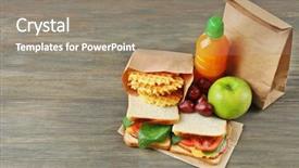  Presentation with healthy lunchbox - PPT theme having healthy lunchbox - kid school lunch on wooden background and a gray colored foreground