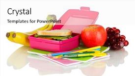  Presentation with lunchbox - Slide set featuring healthy lunchbox - lunch box with sandwich fruit background and a white colored foreground