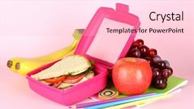  Presentation with lunch box - Beautiful presentation theme featuring healthy lunchbox - lunch box with sandwich fruit backdrop and a lemonade colored foreground