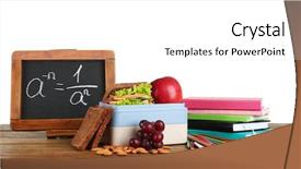  Presentation with healthy school lunch - PPT layouts with healthy lunchbox - meal for schoolchild on table background and a white colored foreground