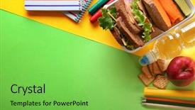  Presentation with healthy lunchbox - PPT theme enhanced with healthy lunchbox - school lunch and stationery background and a seafoam green colored foreground