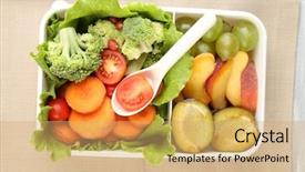  Presentation with vegetarian - Slides with healthy lunchbox - tasty vegetarian food in plastic background and a yellow colored foreground