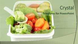  Presentation with vegetarian - PPT theme consisting of healthy lunchbox - tasty vegetarian food in plastic background and a mint green colored foreground