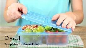  Presentation with vegetarian - Theme featuring healthy lunchbox - woman making tasty vegetarian lunch background and a coral colored foreground