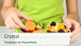  Presentation with lunchbox - Theme consisting of healthy lunchbox - woman making tasty vegetarian lunch background and a sky blue colored foreground