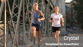  Presentation with morning sunrise - Amazing slide deck having healthy mature couple jogging in the city at early morning with sunrise in background backdrop and a violet colored foreground