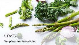  Presentation with onion - Colorful slide set enhanced with healthy meal asparagus kale broccoli backdrop and a sky blue colored foreground