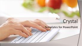  Presentation with healthy office - Cool new slide deck with healthy menu planning - hands of female nutritionist working backdrop and a lemonade colored foreground