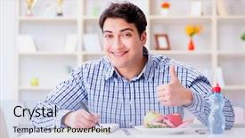  Presentation with weight - Theme with healthy menu planning - man on special diet programm background and a light blue colored foreground