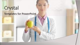  Presentation with apple - Beautiful PPT theme featuring healthy menu planning - young female nutritionist holding apple backdrop and a lemonade colored foreground