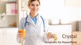  Presentation with healthy office - Audience pleasing theme consisting of healthy menu planning - young female nutritionist in her backdrop and a lemonade colored foreground