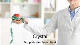  Presentation with surgical weight loss - Slides with healthy menu planning - young female nutritionist with apple background and a white colored foreground