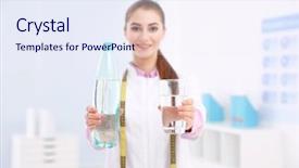  Presentation with water bottle - Audience pleasing slide deck consisting of healthy menu planning - young female nutritionist with bottle backdrop and a sky blue colored foreground