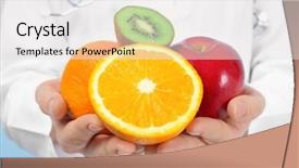  Presentation with weight loss - Amazing slides having healthy menu planning - young female nutritionist with fresh backdrop and a white colored foreground