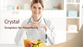  Presentation with working - Slide set featuring healthy menu planning - young female nutritionist working background and a lemonade colored foreground