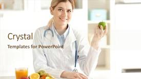  Presentation with female office graphics - PPT theme consisting of healthy menu planning - young female nutritionist working background and a cream colored foreground