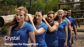  Presentation with training camp - Amazing presentation design having healthy military - fit people carrying a heavy backdrop and a navy blue colored foreground