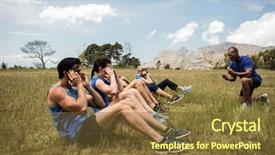  Presentation with elderly people and exercise - Beautiful slides featuring healthy military - fit people performing crunches exercise backdrop and a tawny brown colored foreground
