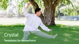  Presentation with thai - Presentation design consisting of healthy mind - handsome man practicing thai chi background and a  colored foreground