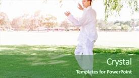 Presentation with thai language - Colorful presentation design enhanced with healthy mind - handsome man practicing thai chi backdrop and a  colored foreground