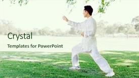  Presentation with ho chi minh - Colorful slide set enhanced with healthy mind - handsome man practicing thai chi backdrop and a cream colored foreground