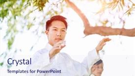  Presentation with thai - Presentation design enhanced with healthy mind - handsome man practicing thai chi background and a  colored foreground