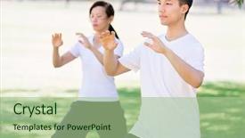  Presentation with thai language - Amazing presentation design having healthy mind - people practicing thai chi backdrop and a  colored foreground