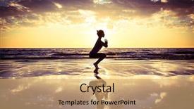  Presentation with sunset beach - Colorful presentation design enhanced with healthy mind - silhouette of woman practicing yoga backdrop and a  colored foreground