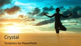  Presentation with sad woman silhouette - PPT theme having healthy mind - silhouette of woman standing background and a gold colored foreground