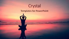  Presentation with sunset beach - Colorful slides enhanced with healthy mind - silhouette young woman practicing yoga backdrop and a coral colored foreground