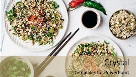  Presentation with cucumbers - Colorful PPT theme enhanced with healthy mung bean sprouts salad backdrop and a coral colored foreground
