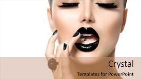  Presentation with nail art - PPT theme consisting of healthy nails - beauty fashion model girl background and a coral colored foreground